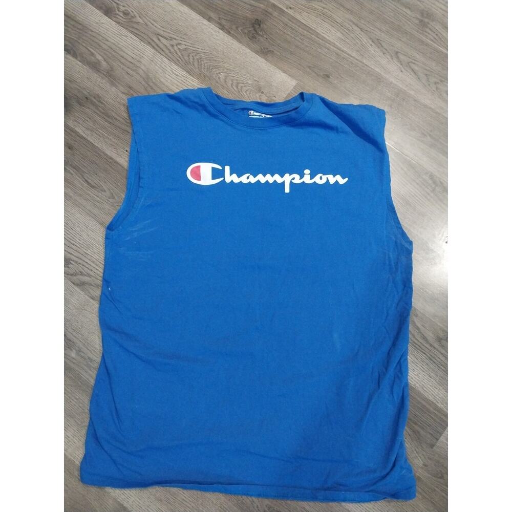 XL Mens Champion Cut Off Sleeve Blue Tank Top